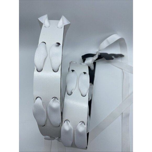 Unbranded White Faux Leather White Ribbon Belt Women's Size L - Picture 2 of 10